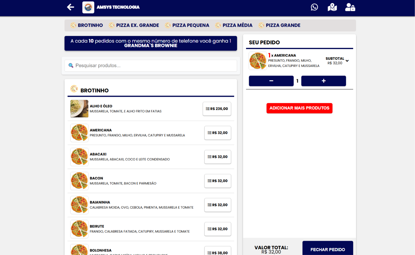 Cardápio digital e delivery Amsys
